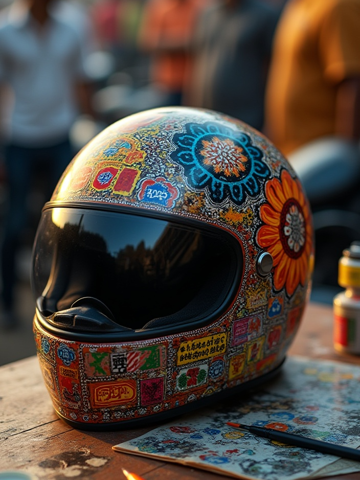 customize your own motorcycle helmet india Hand Painted Feather Headdress Retro INDIAN, Bell Custom 500 -