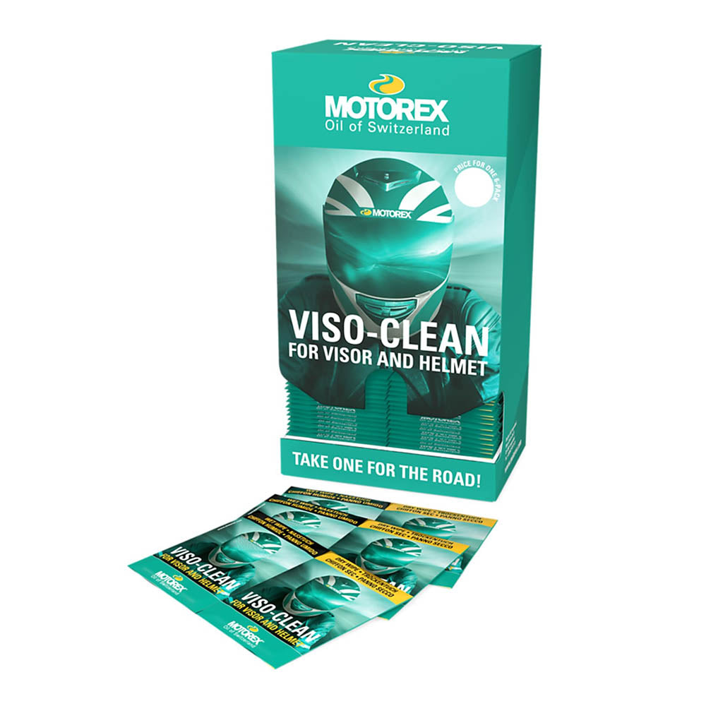 Motorex VISO-Clean visor and helmet cleaning accessory pack of 6 sachets