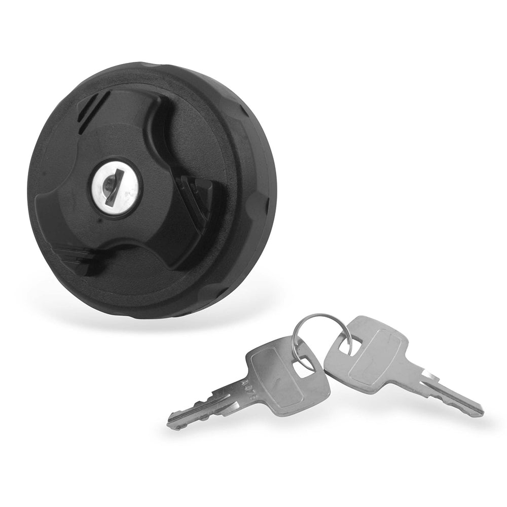 Black locking cap with key cylinder and two metal keys