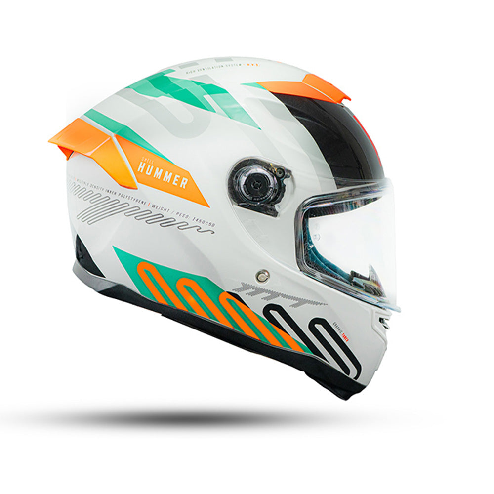 Hummer Tubex A4 - Motorcycle Riding Helmet (White/Green/Orange)