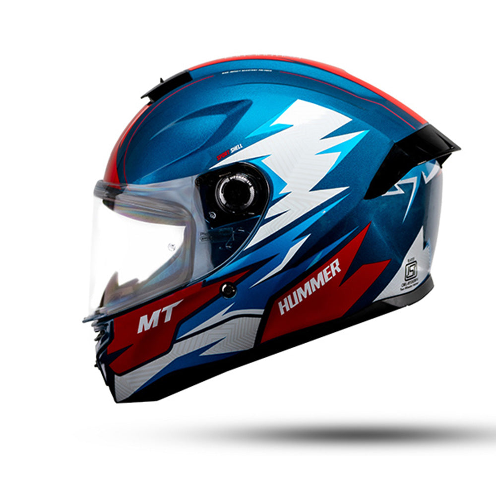 Hummer S Shine C7 - Motorcycle Riding Helmet (Gloss White/Blue/Red)