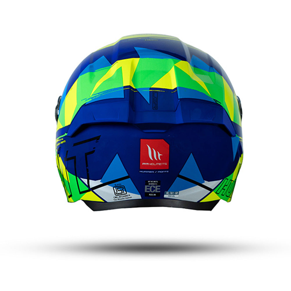 Hummer S Monti C17 - Motorcycle Riding Helmet + Visor (Gloss Blue/Neon Yellow)