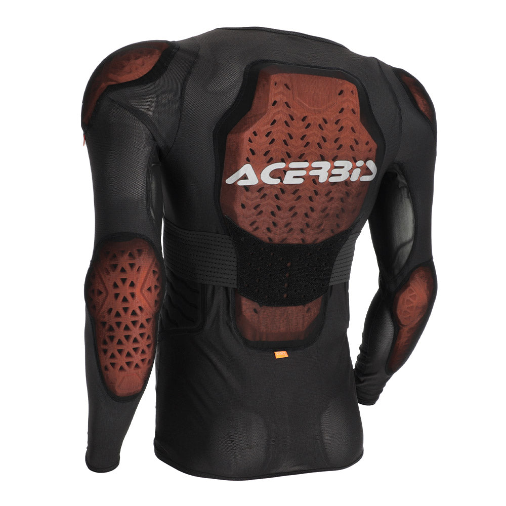 Black armored body shirt with ACERBIS logo and large orange-brown back armor panel.