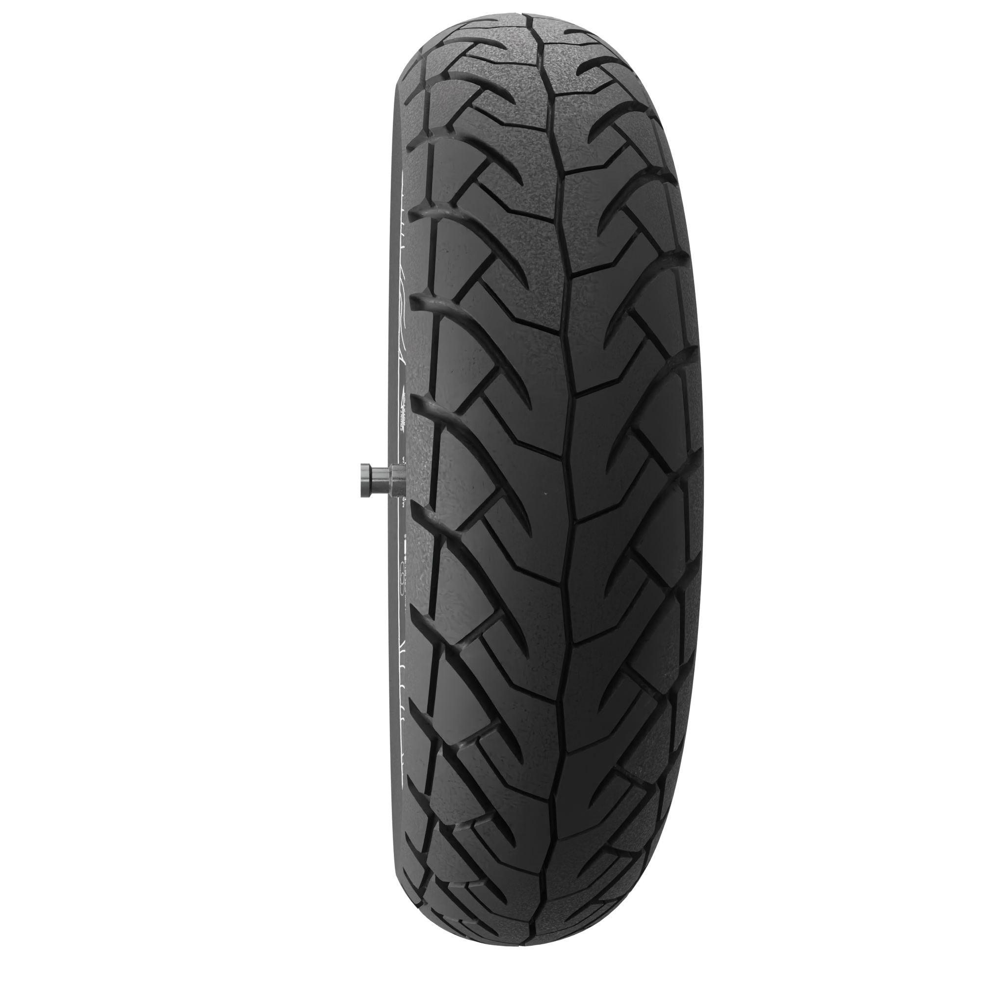 Front tubeless tyre 110/70-11 45L, black tread, full side profile view