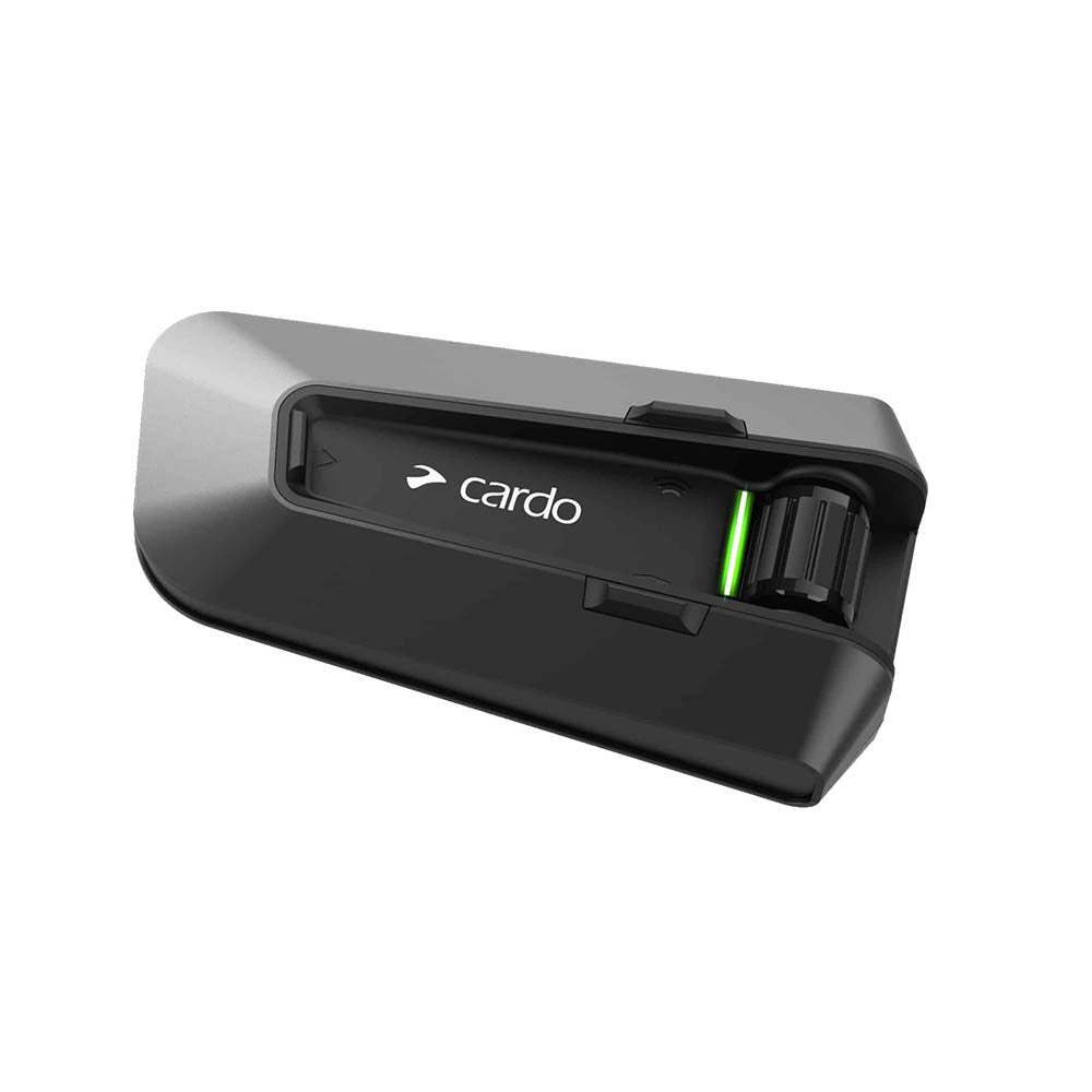 Black Cardo intercom base unit front view with green status light