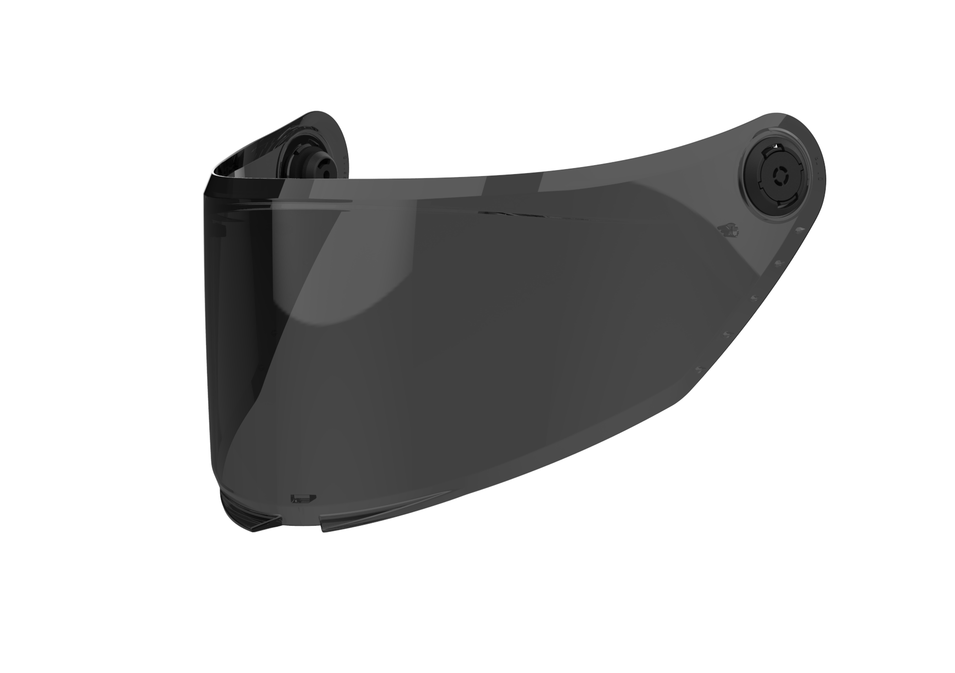 Black curved protective visor with two circular mounting holes