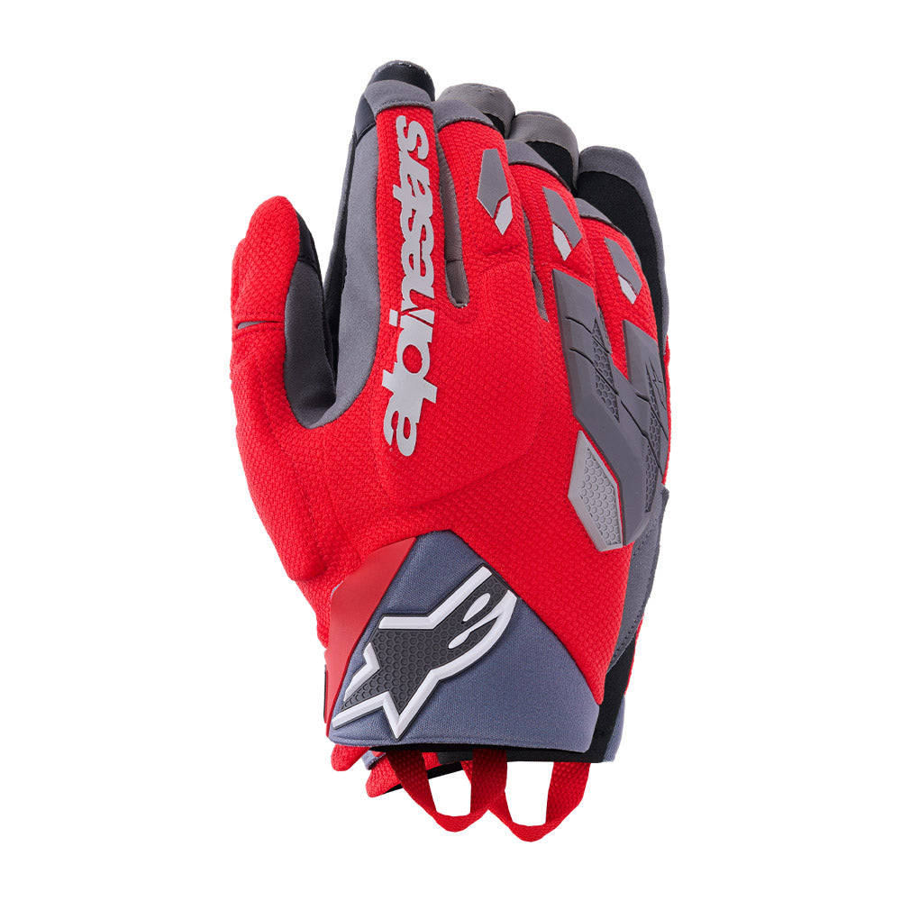 Alpinestars Durack gloves with red back, gray knuckle protectors and gray palm patch