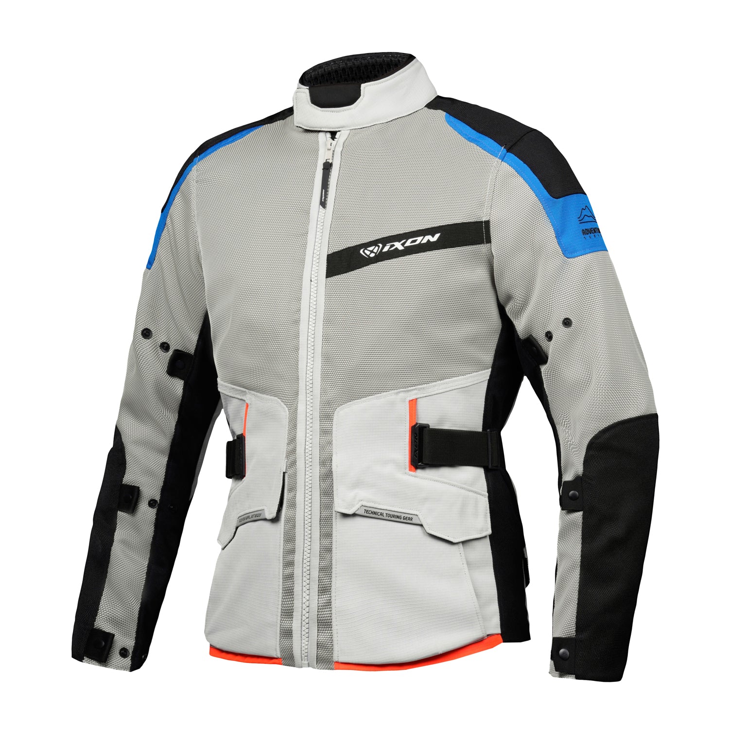 M-Njord - Adventure Touring Jacket (Light Grey / Blue/ Neon Red)