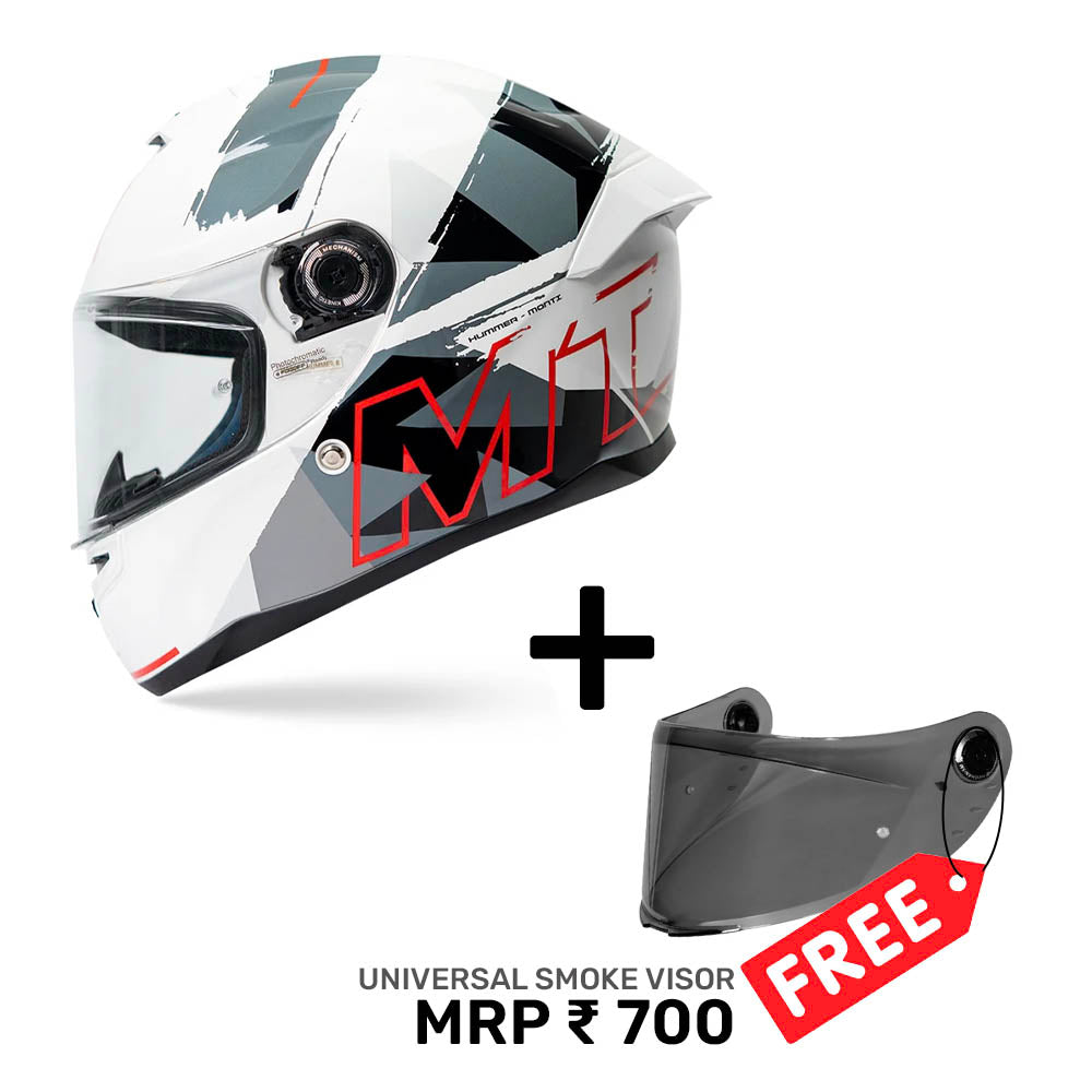 Hummer Monti A5 - Motorcycle Riding Helmet + Visor (Gloss White)