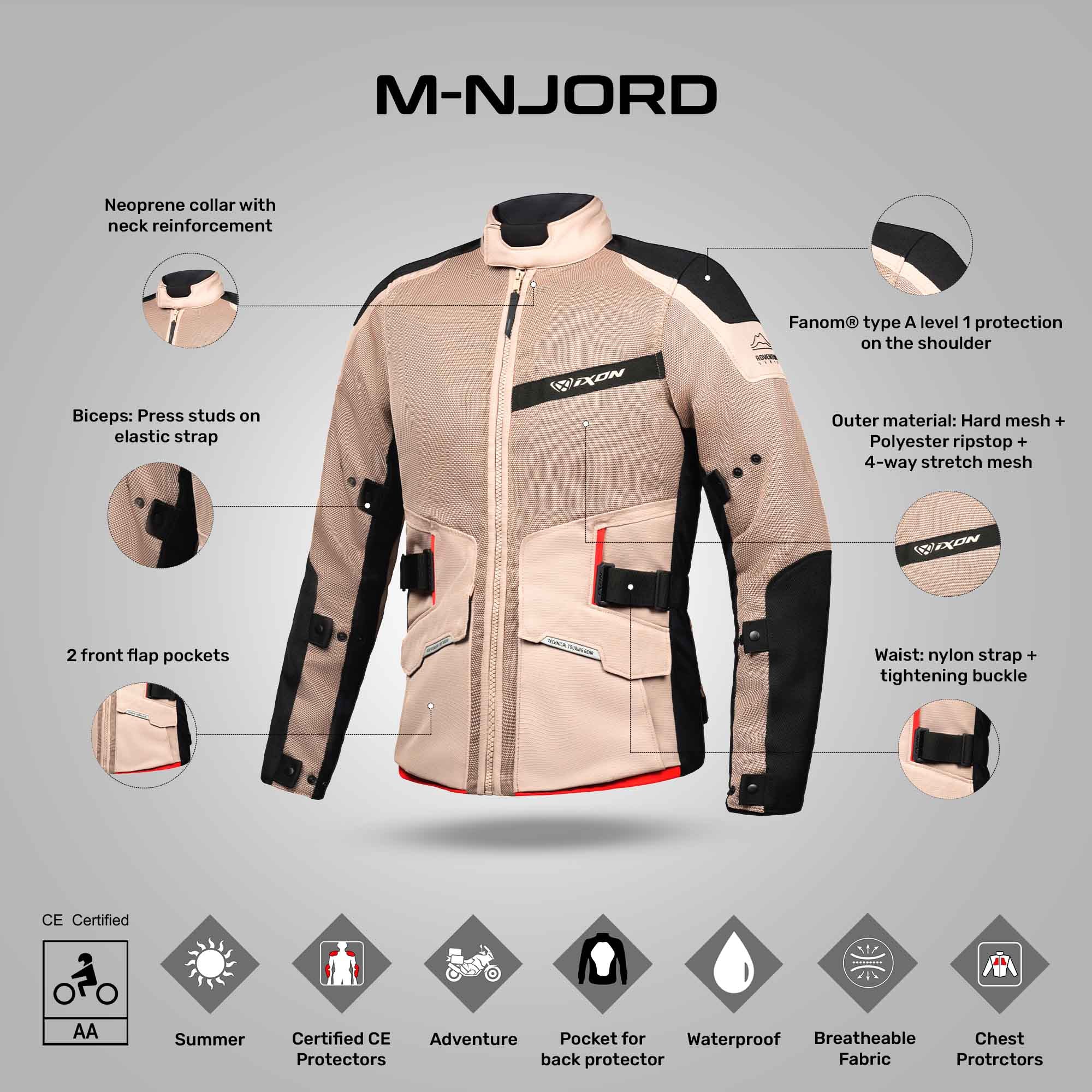 M-Njord - Adventure Touring Jacket (Sand / Black/ Red)