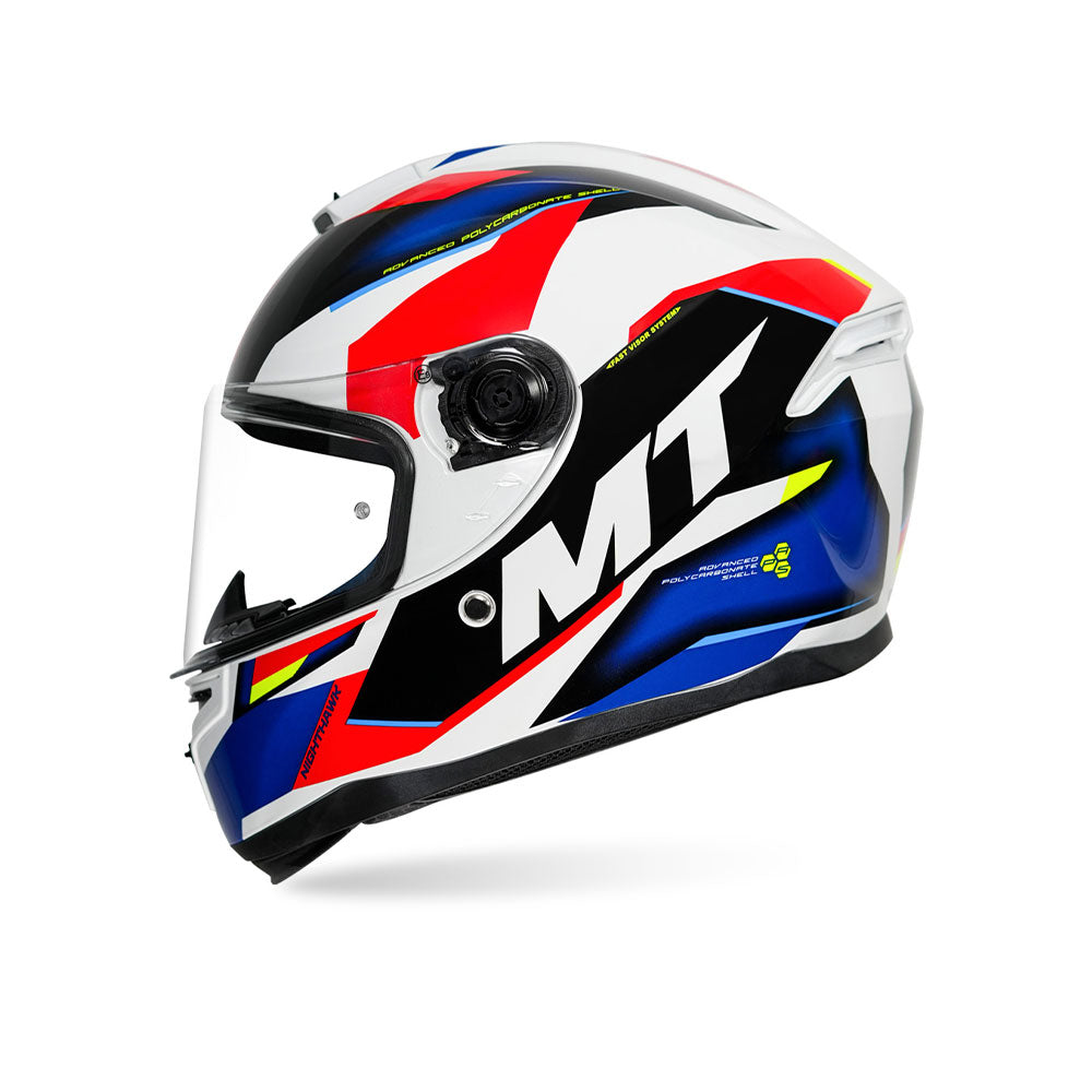 Hummer B Nighthawk D2 - Motorcycle Riding Helmet (Gloss White/Fluor Red/Blue)