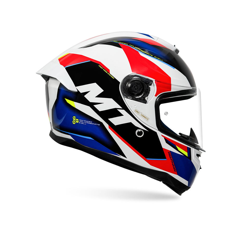 Hummer B Nighthawk D2 - Motorcycle Riding Helmet (Gloss White/Fluor Red/Blue)