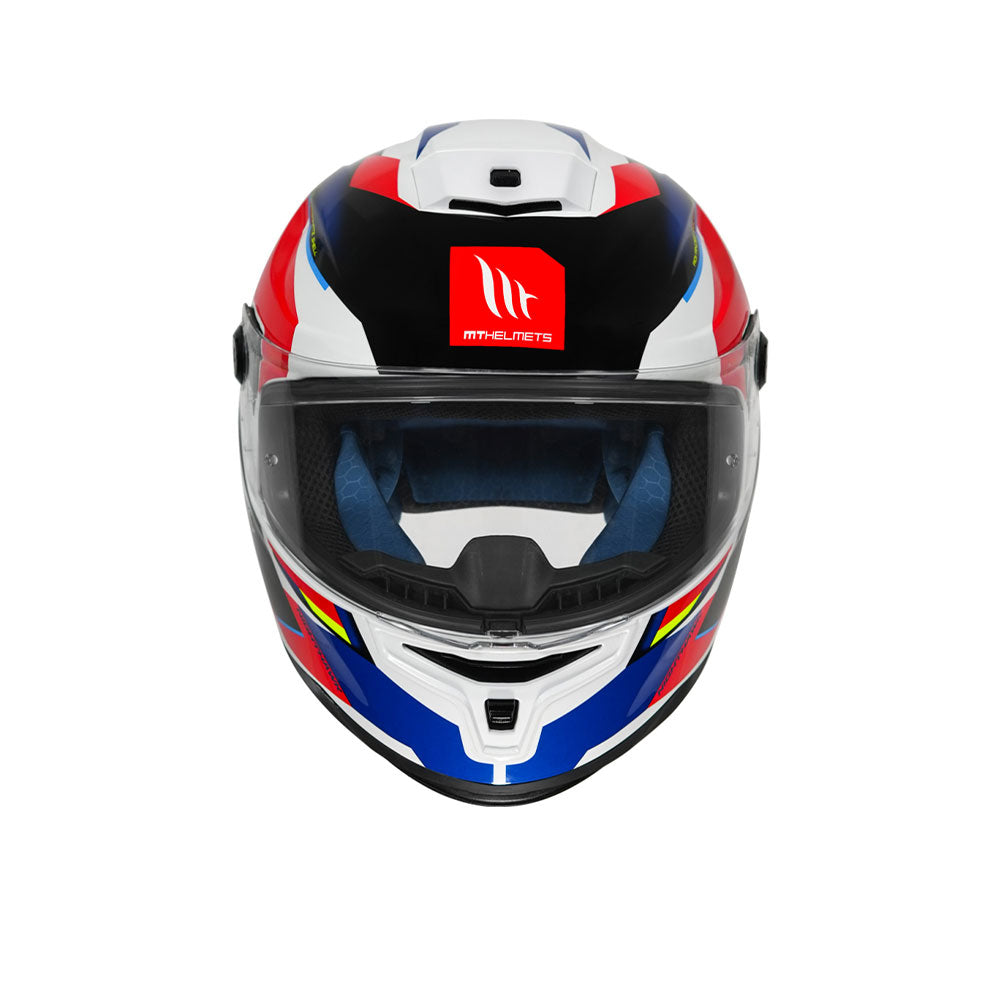Hummer B Nighthawk D2 - Motorcycle Riding Helmet (Gloss White/Fluor Red/Blue)