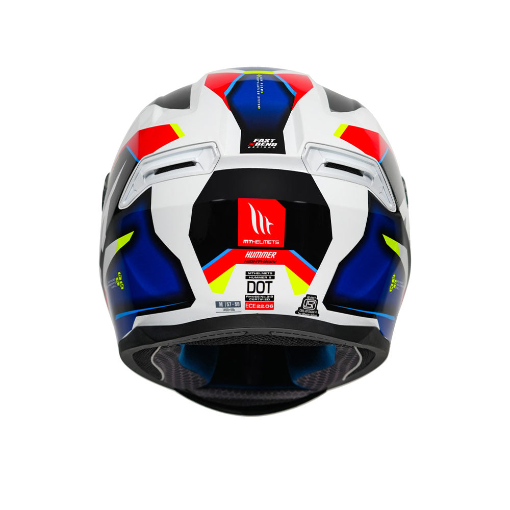 Hummer B Nighthawk D2 - Motorcycle Riding Helmet (Gloss White/Fluor Red/Blue)