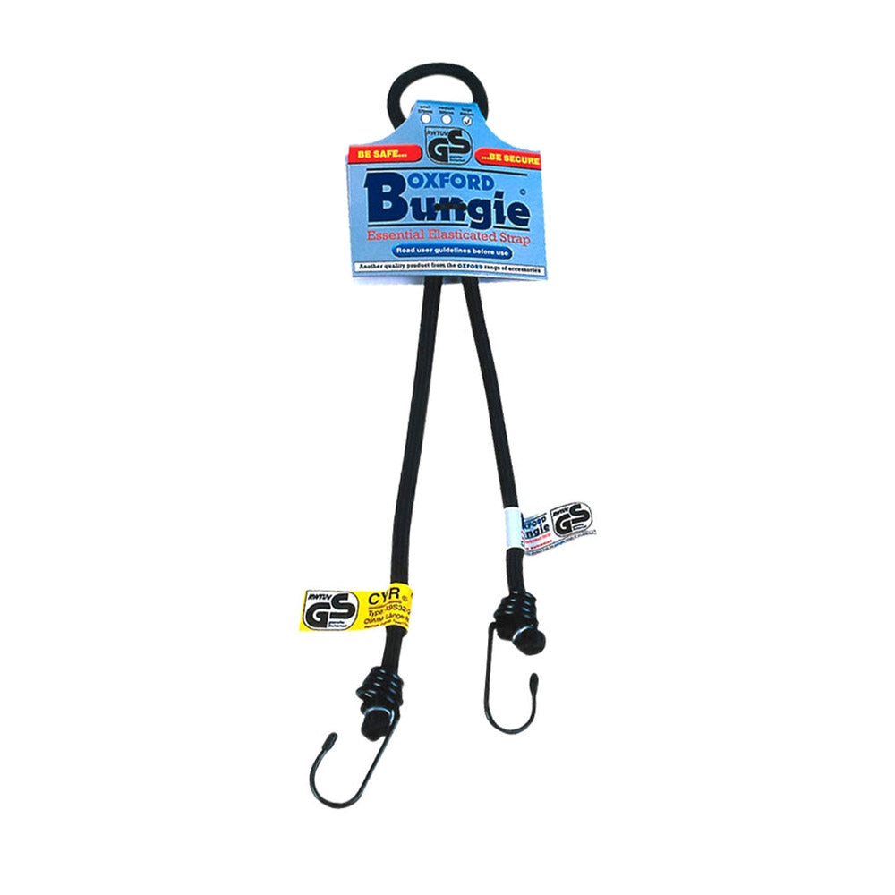 Oxford black bungee strap with two spring hooks and loop ends