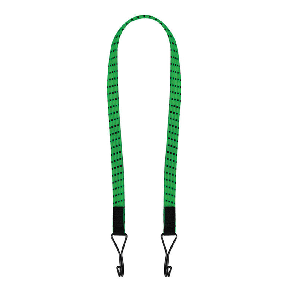 Flat bungie cords with black end hooks, twin straps for securing loads