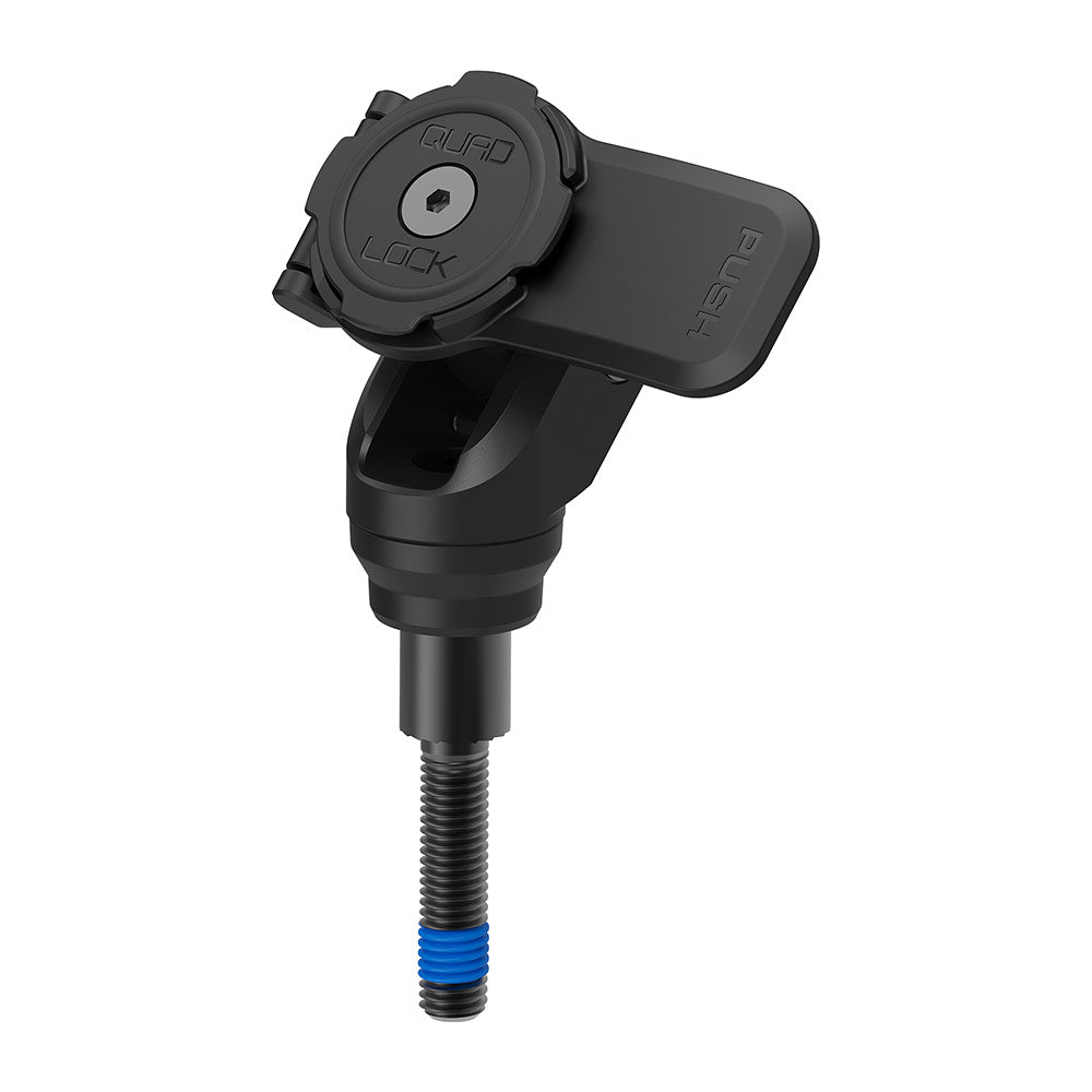 Black motorcycle handlebar clamp bolt mount with threaded stud and clamp plate