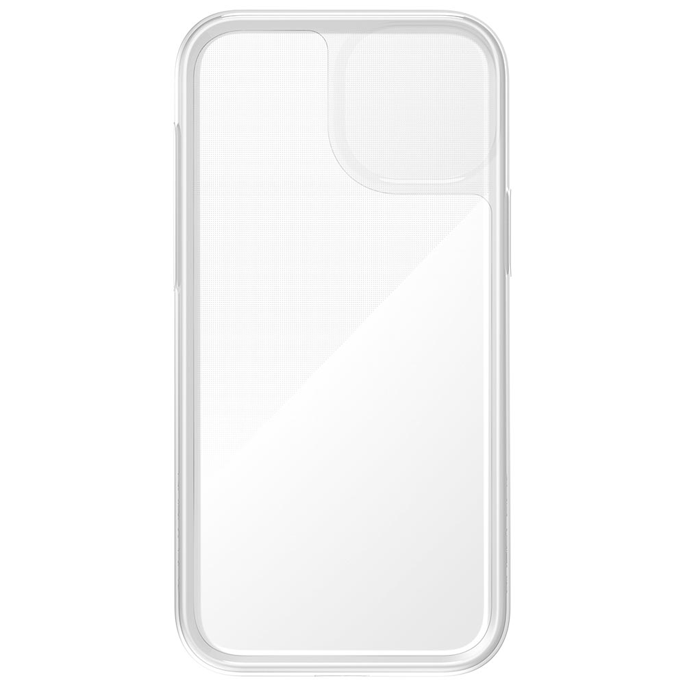Transparent iPhone 15 Plus poncho case with open front and raised edges