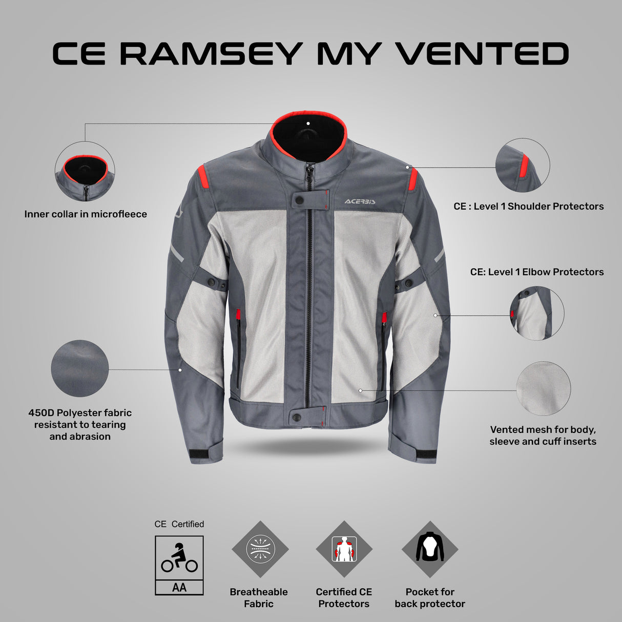 Ramsey My Vented Jacket - Grey/Red
