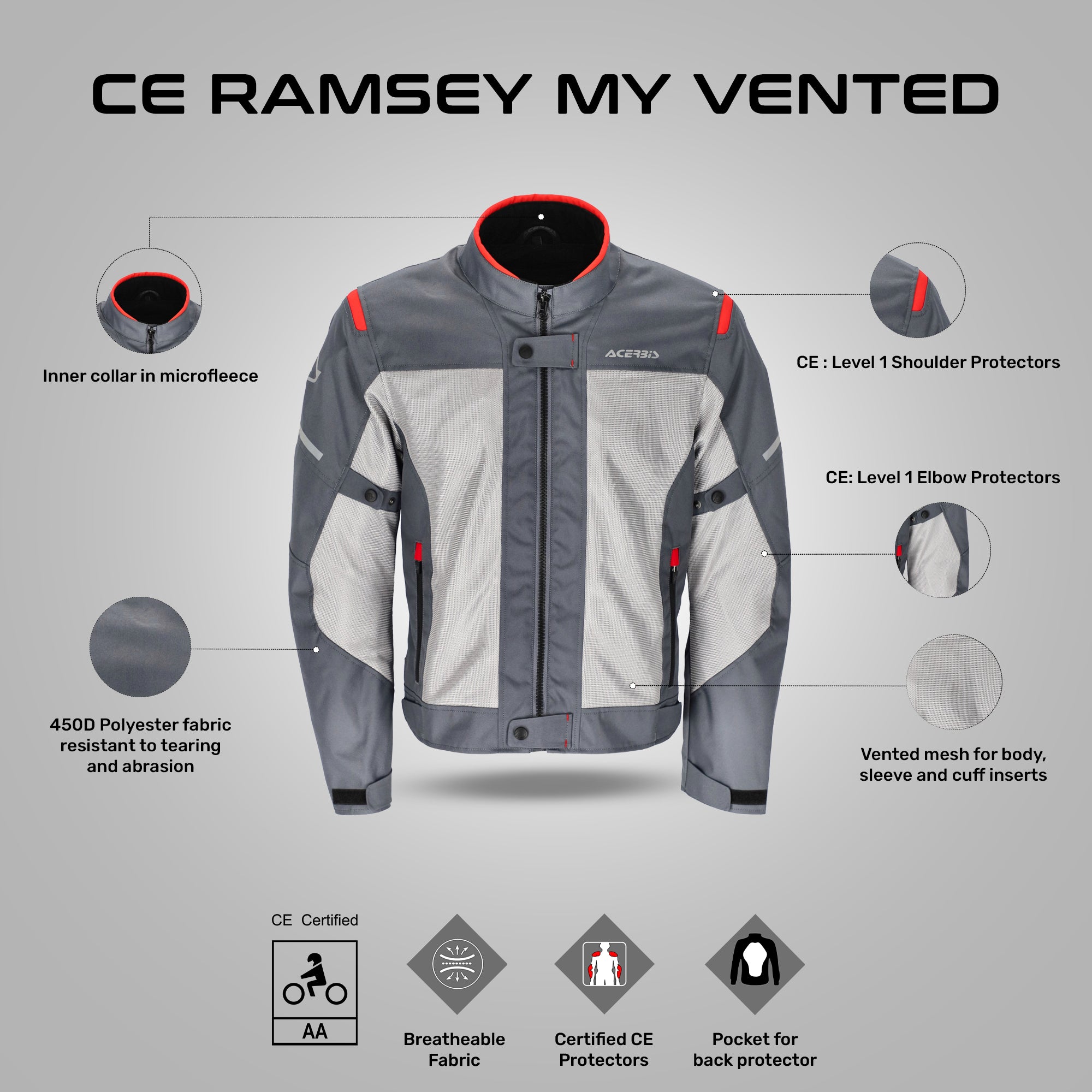 Ramsey My Vented Jacket - Grey/Red