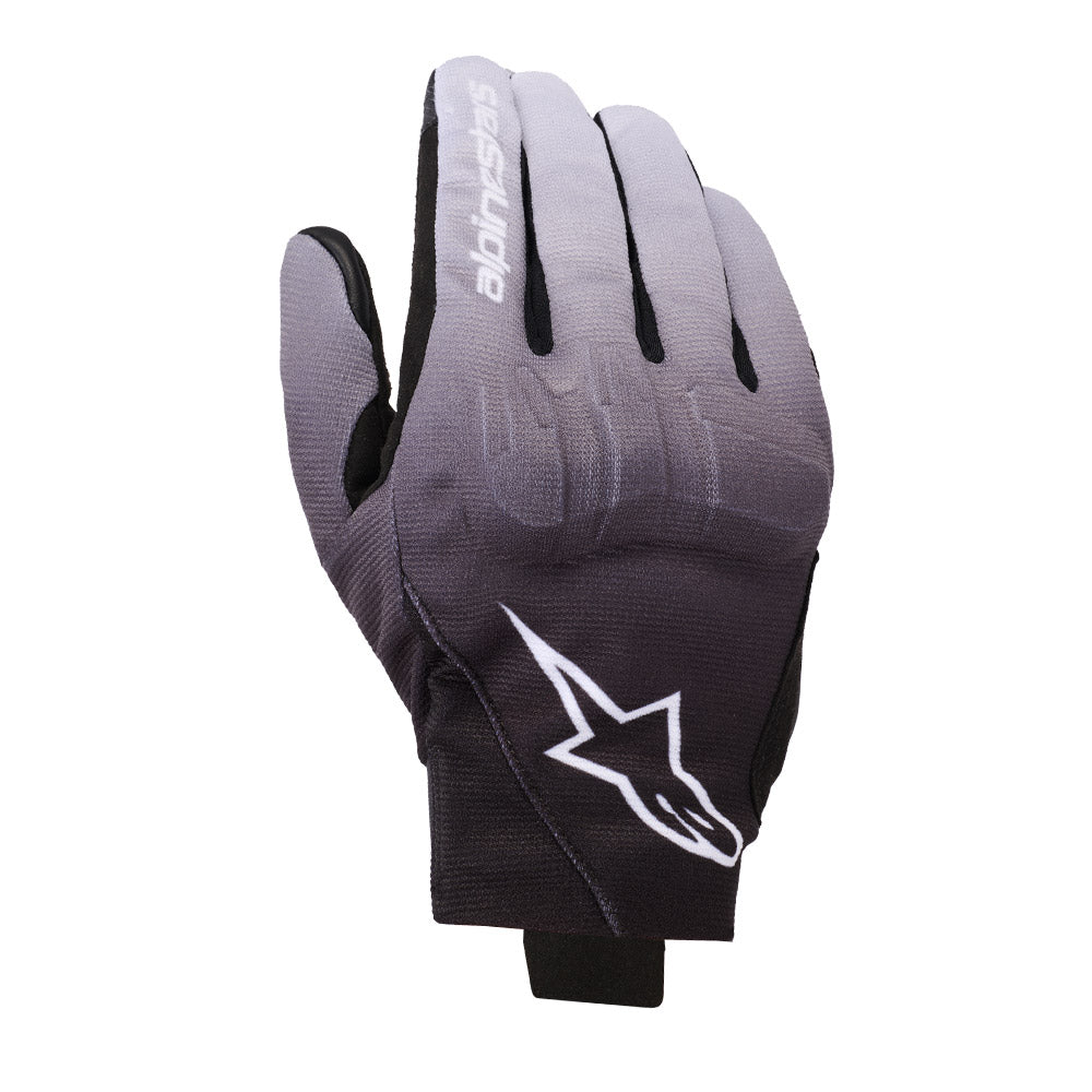 Alpinestars Reef V2 motorcycle gloves in mid gray, black, and white with knuckle padding