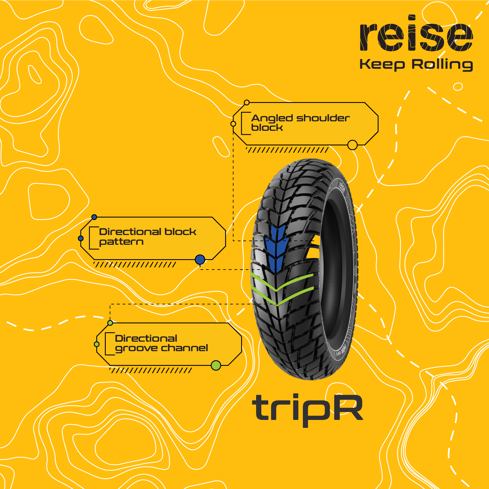 tripR 01 90/100-10 53J Front/Rear Tubeless Tyre