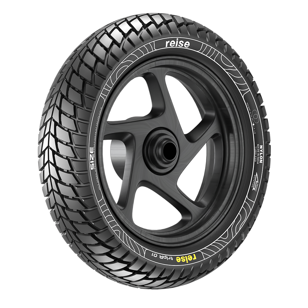 tripR black tubeless tyre with black rim, close angled tread pattern and grooves