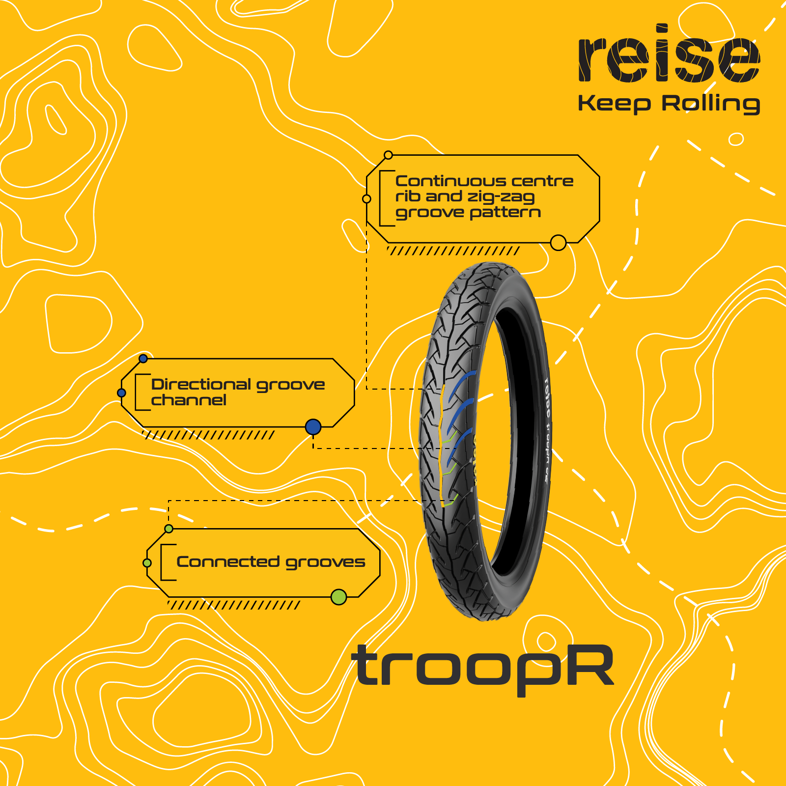 troopR 03 90/90-12 54J Front/Rear Tubeless Tyre