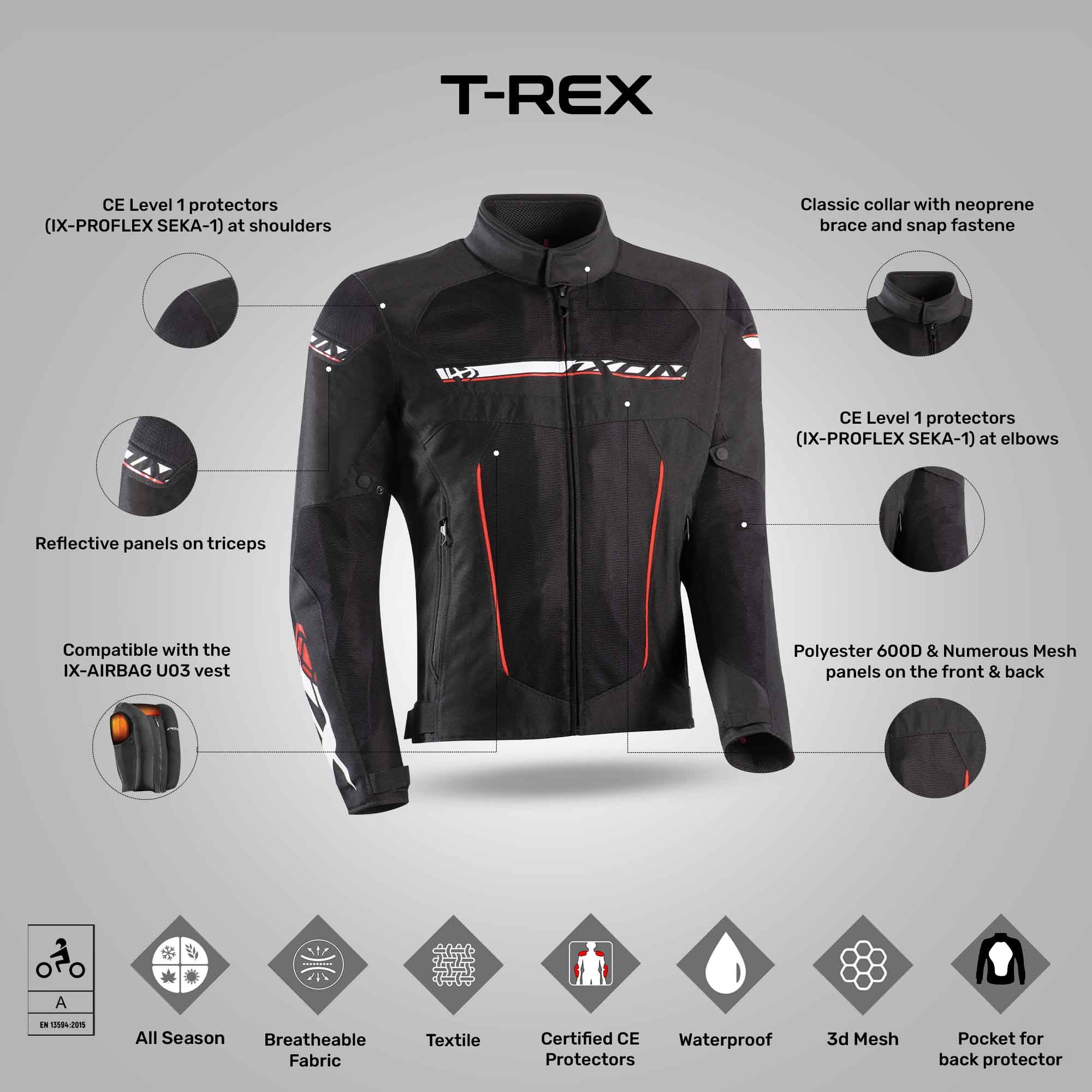 T-Rex - All Weather Riding Jacket (Black/White/Red)