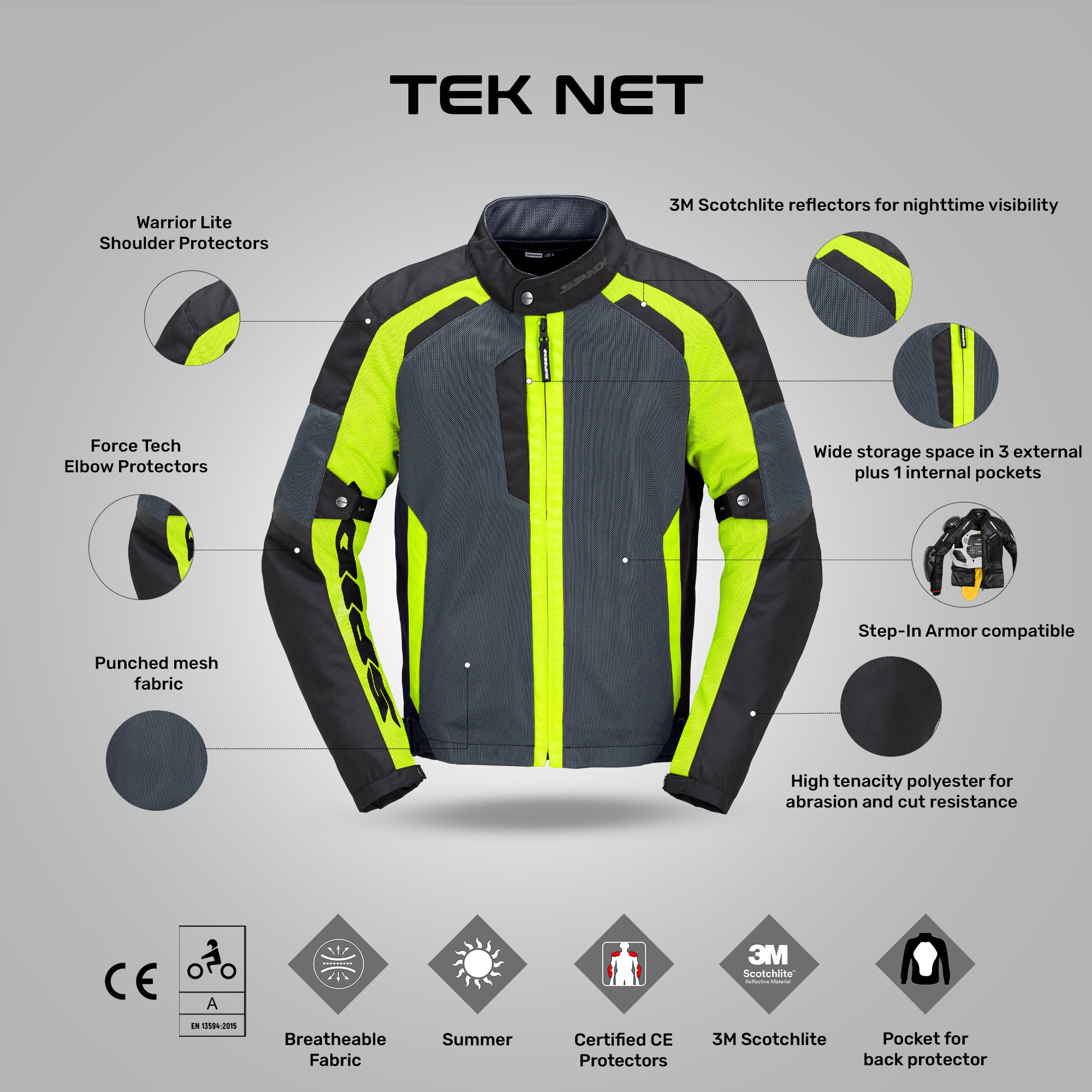Tek Net - Summer Adventure Touring Jacket (Black/Yellow)
