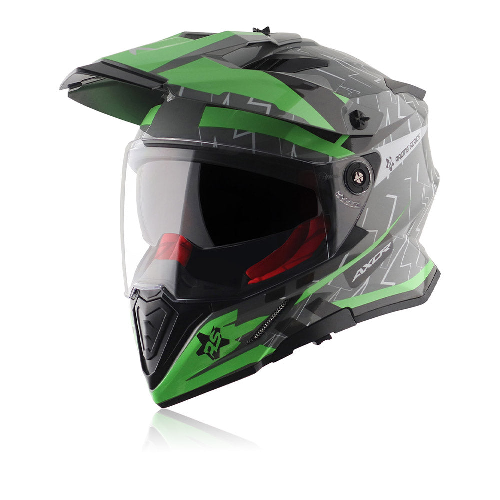 X-Cross Flash - Dual Visor Off Road Riding Helmet (Cool Grey/Green)