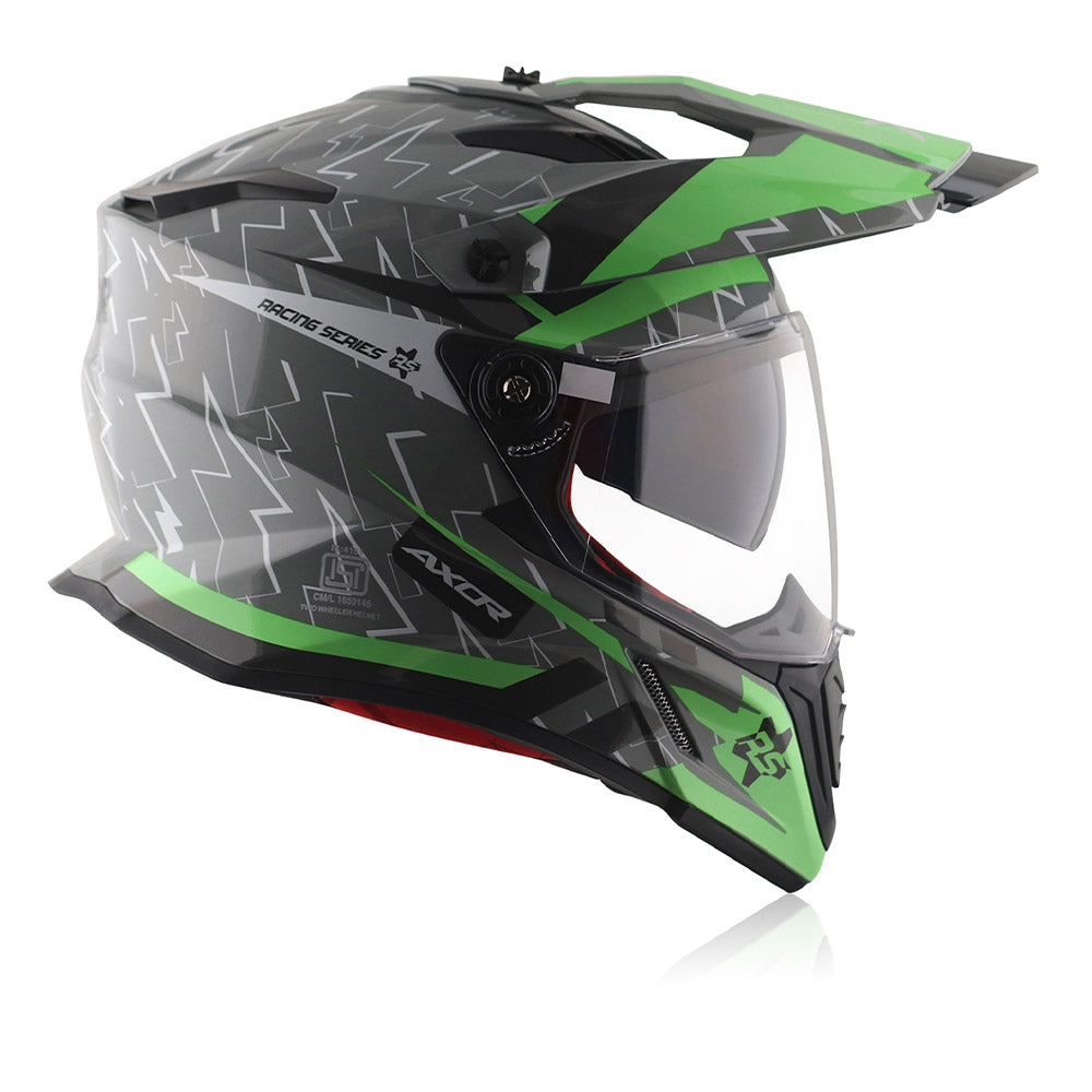 X-Cross Flash - Dual Visor Off Road Riding Helmet (Cool Grey/Green)