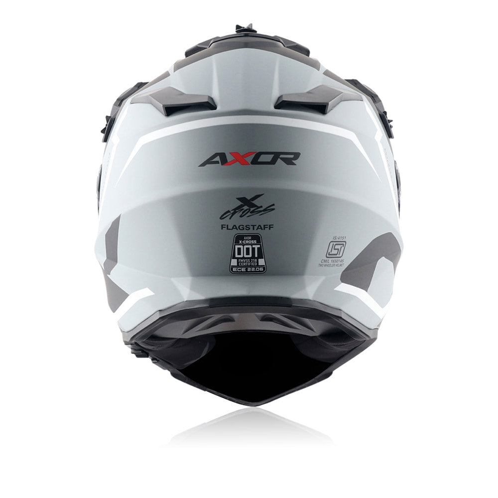 Off-road riding helmet rear shell in light gray with AXOR branding and vents