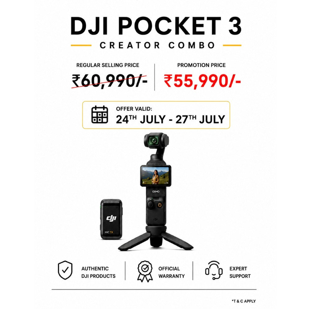 DJI Osmo Pocket 3 Creator Combo: black gimbal camera with screen, mini tripod, case