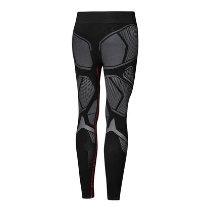 Black compression leggings with armored back knee and thigh graphic panels