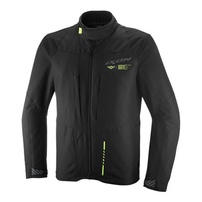 TYR men's swim jacket in black with bright yellow zipper pull and accents