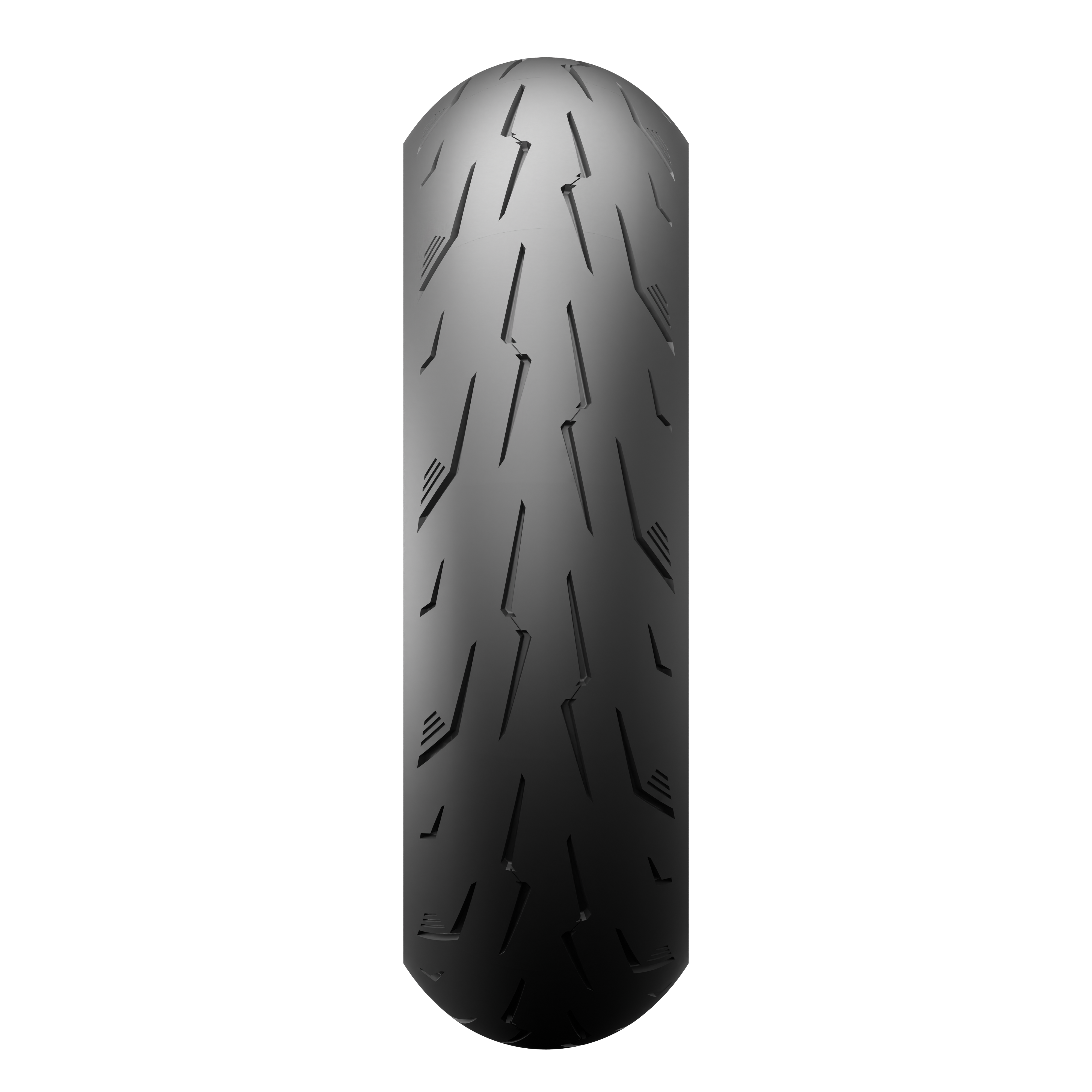 Tubeless rear motorcycle tire tread, black rubber with deep grooves