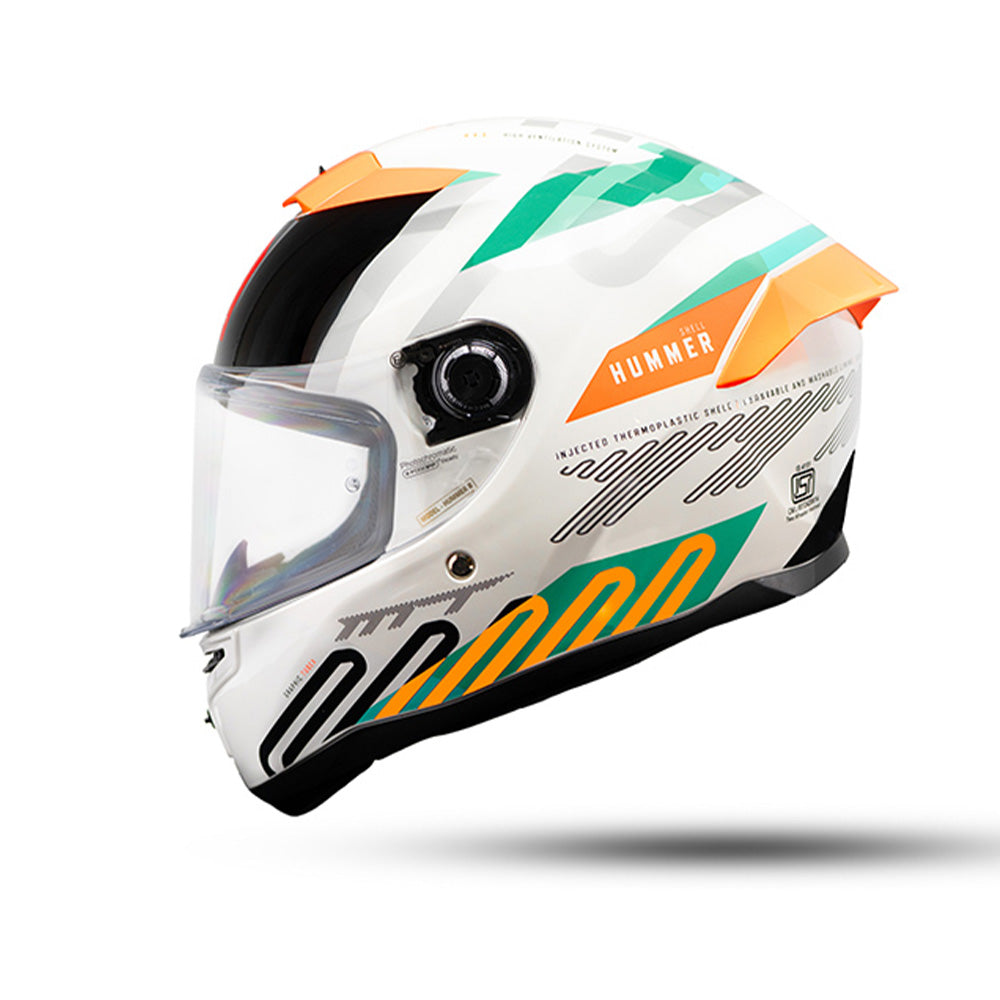 Hummer Tubex A4 - Motorcycle Riding Helmet (White/Green/Orange)