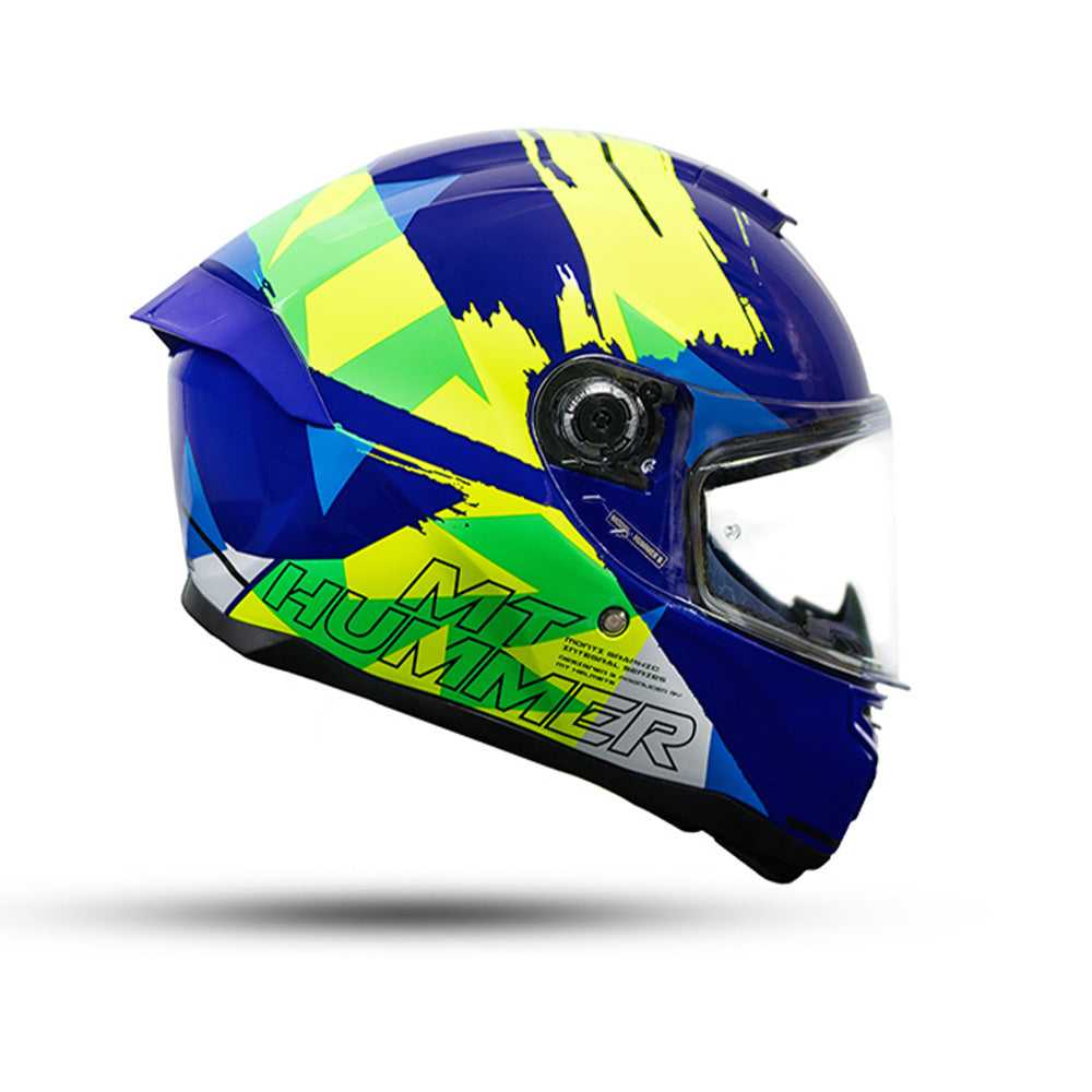 Hummer S Monti C17 - Motorcycle Riding Helmet + Visor (Gloss Blue/Neon Yellow)