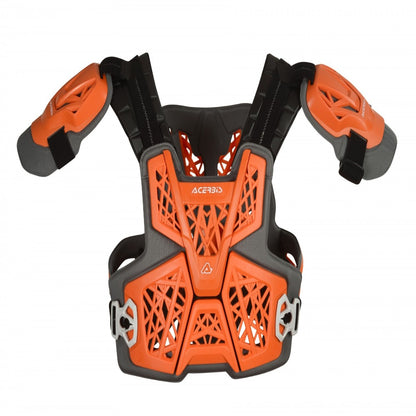Orange and black protective body armor vest with shoulder and arm guards
