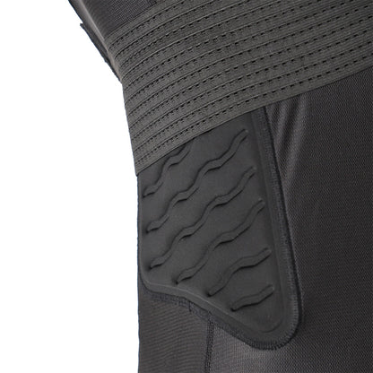 Black armored jacket forearm pad with molded knuckle protector design.
