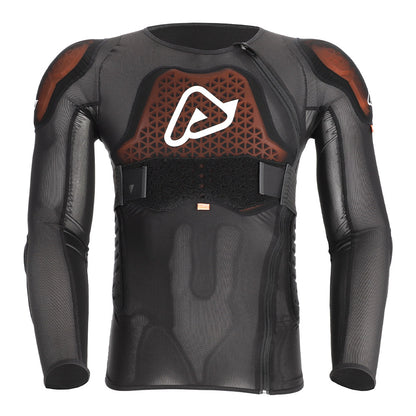 Black armored body shirt with front logo, orange-brown chest armor, and zipper.