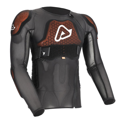 Black armored body shirt with front ACERBIS logo and orange-brown shoulder pads.