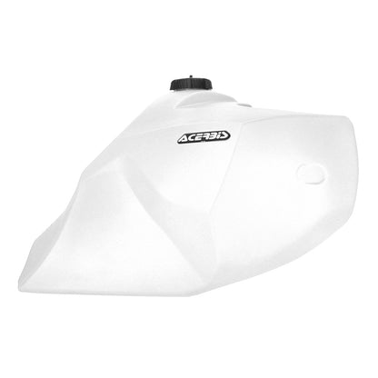 White 23L fuel tank with black cap and Acerbis logo, for Himalayan 450 motorcycle