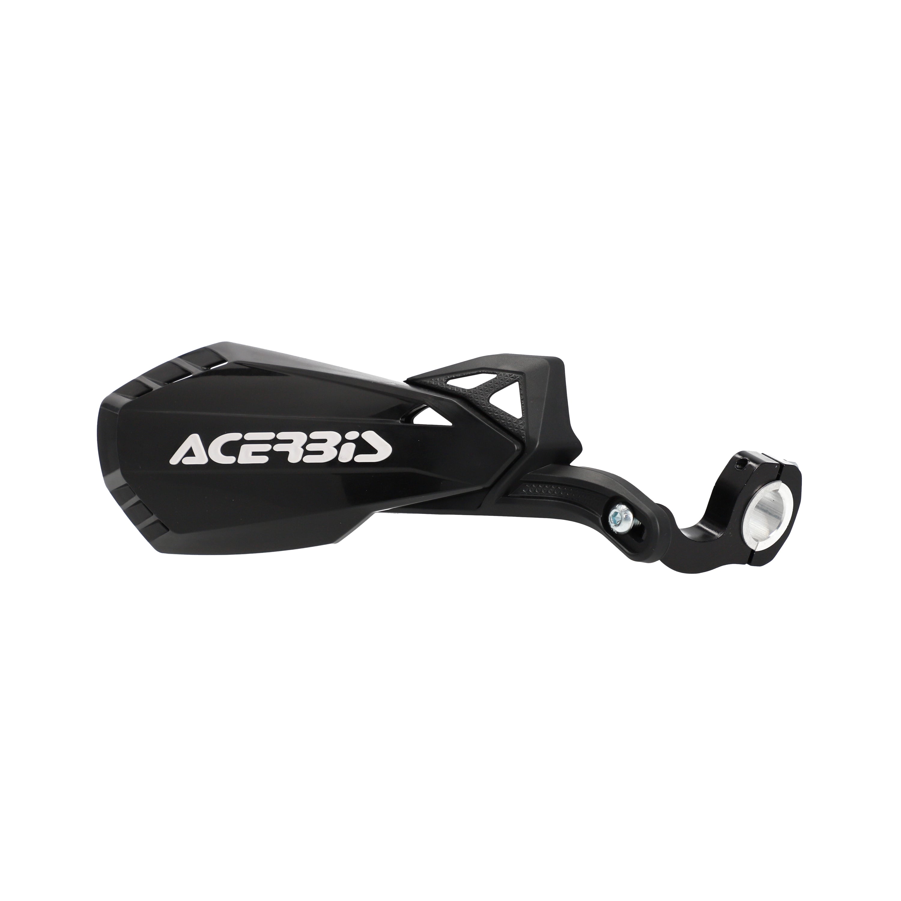 Black motorcycle handguard pair with white ACERBIS logo and mounting clamps