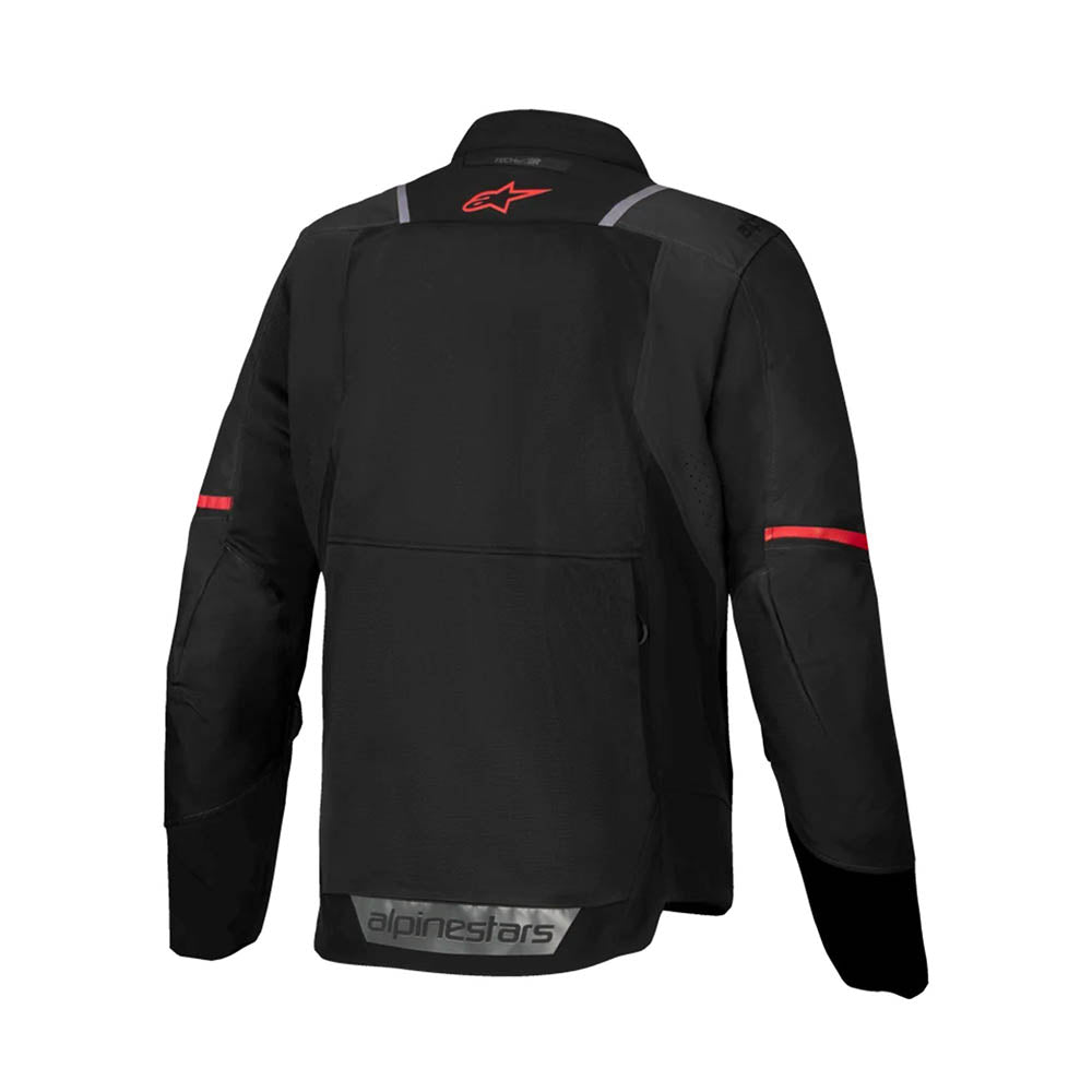 Black air jacket (Alpinestars) full-zip with red trim accents, back view