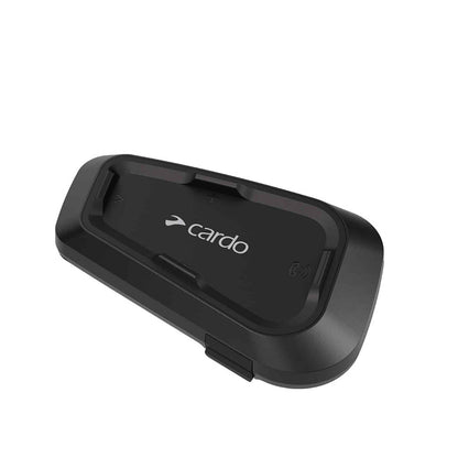Black CARDO Spirit HD charging dock with logo, closed lid