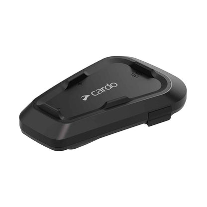 Black CARDO Spirit HD charging dock with open lid and side latch