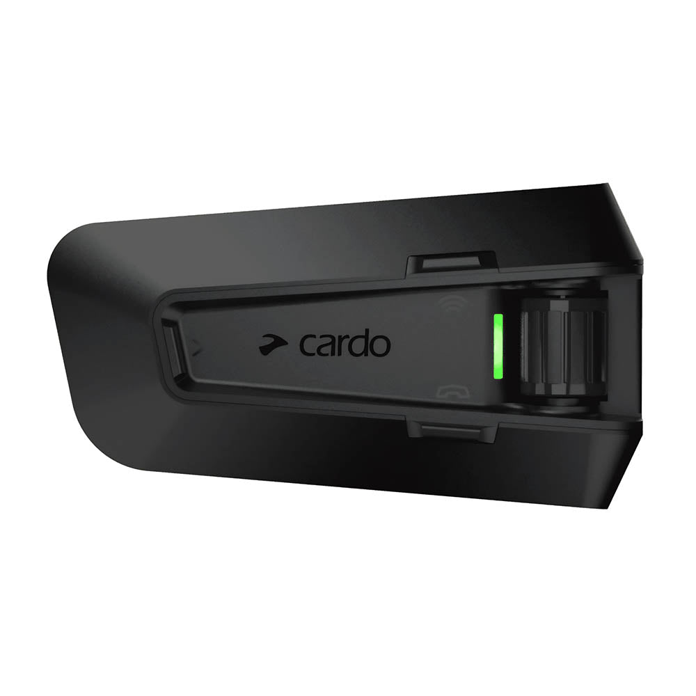 Black intercom charging/docking base with green LED indicator, close-up
