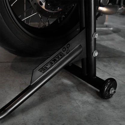 Black paddock stand side beam with engraved Byke'it logo and bolt fasteners